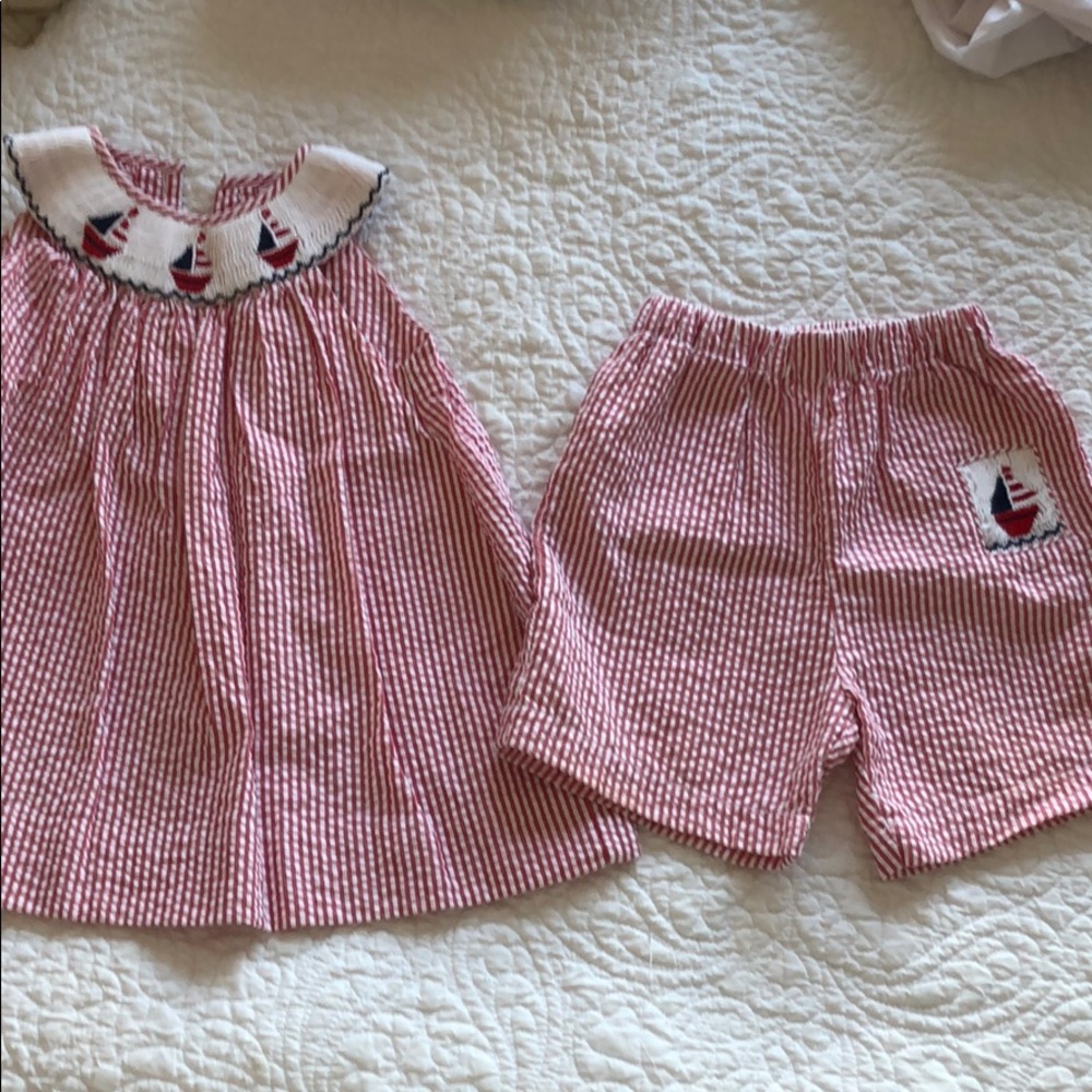 Gingham smock set girl (9 months) boy (24 months)